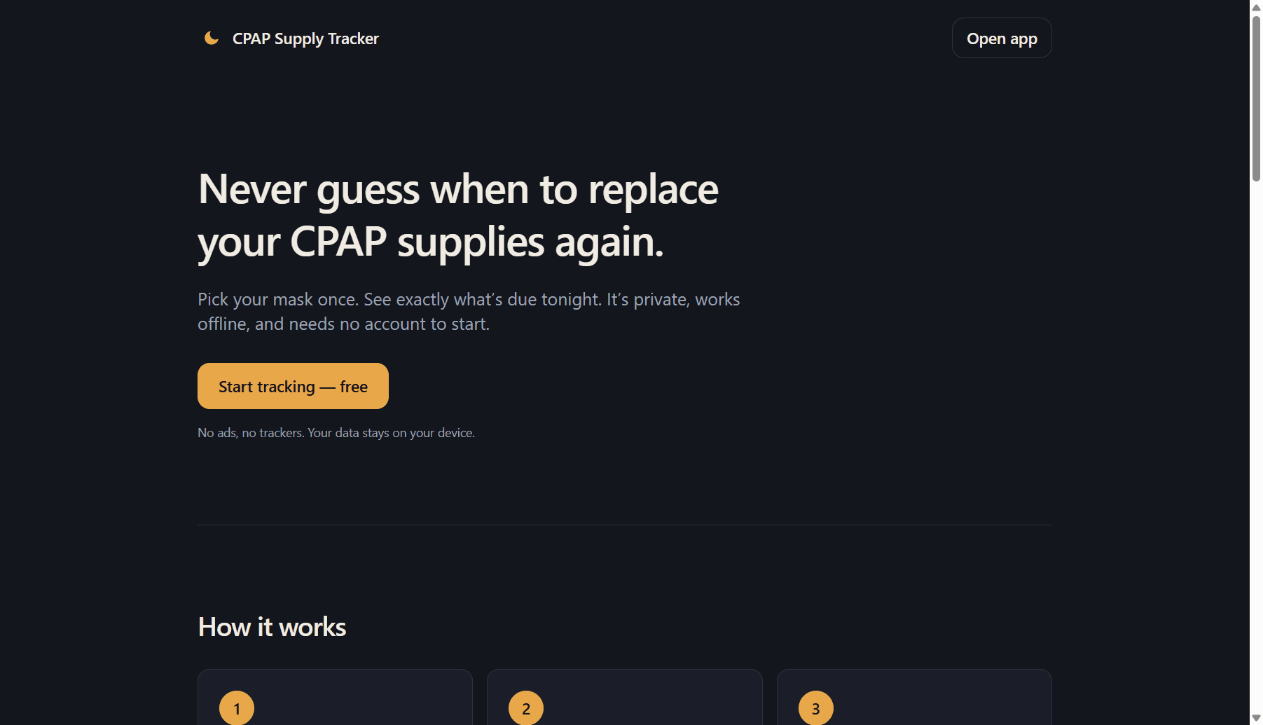 CPAP Supply Tracker start screen